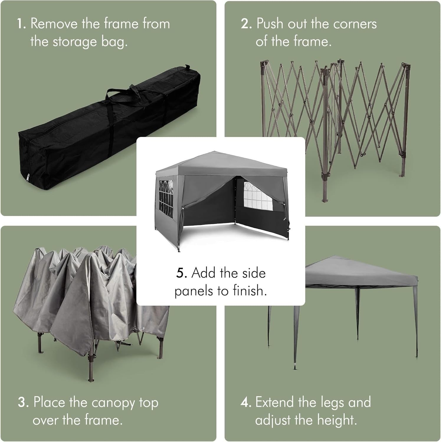 3x3M Grey Pop Up Gazebo With Removable Sides Waterproof Garden Party Tent