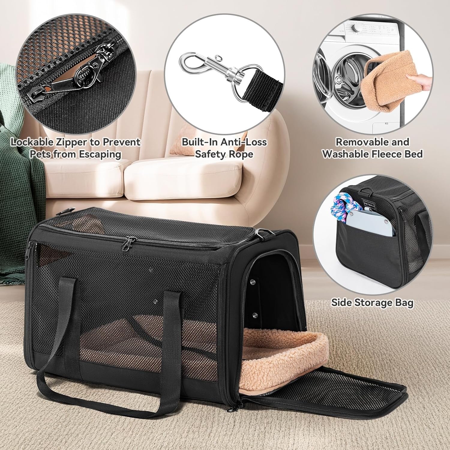 Escape Proof Cat Car Seat Carrier Safety Buckle Lockable Travel Bag