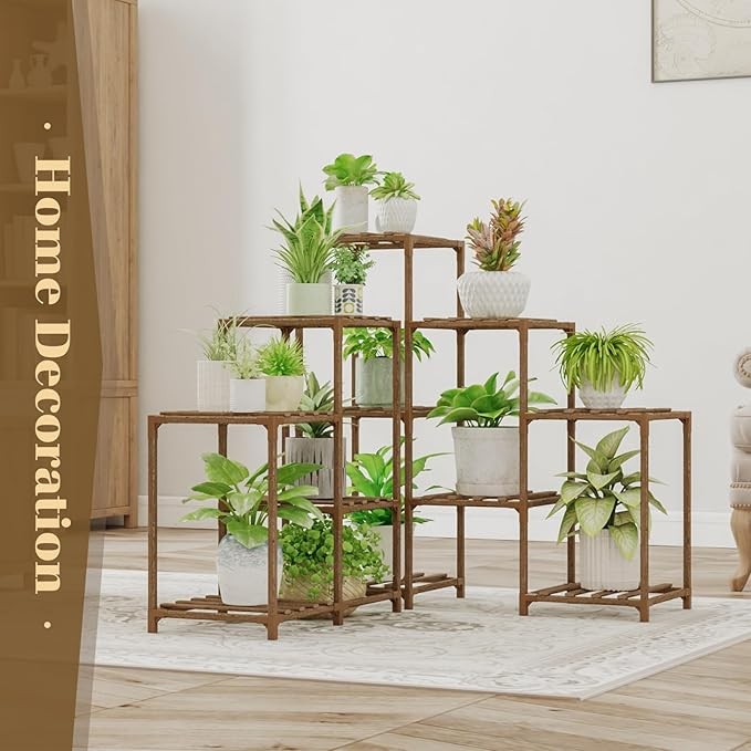 5 Tier Wooden Plant Stand Indoor Outdoor Corner Shelf for Multiple Flower Pots
