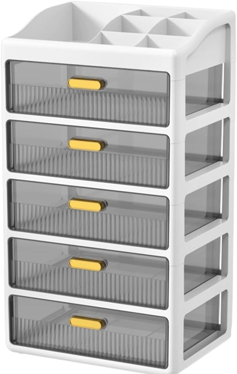 5-Layer White Desk Organizer Storage Drawers for Office, Makeup & Crafts
