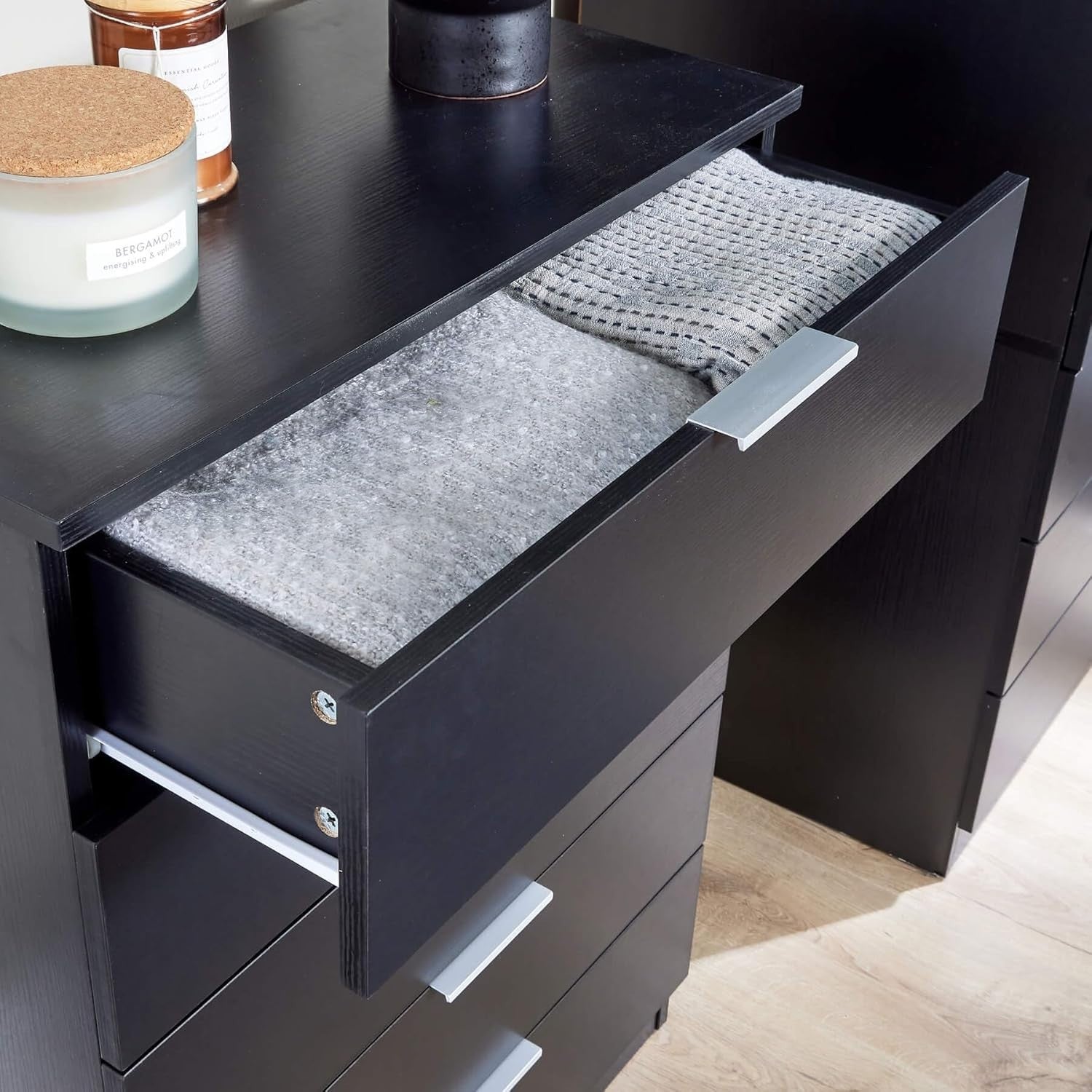Black 5 Drawer Chest Tall Bedroom Storage Cabinet Slim Modern Unit
