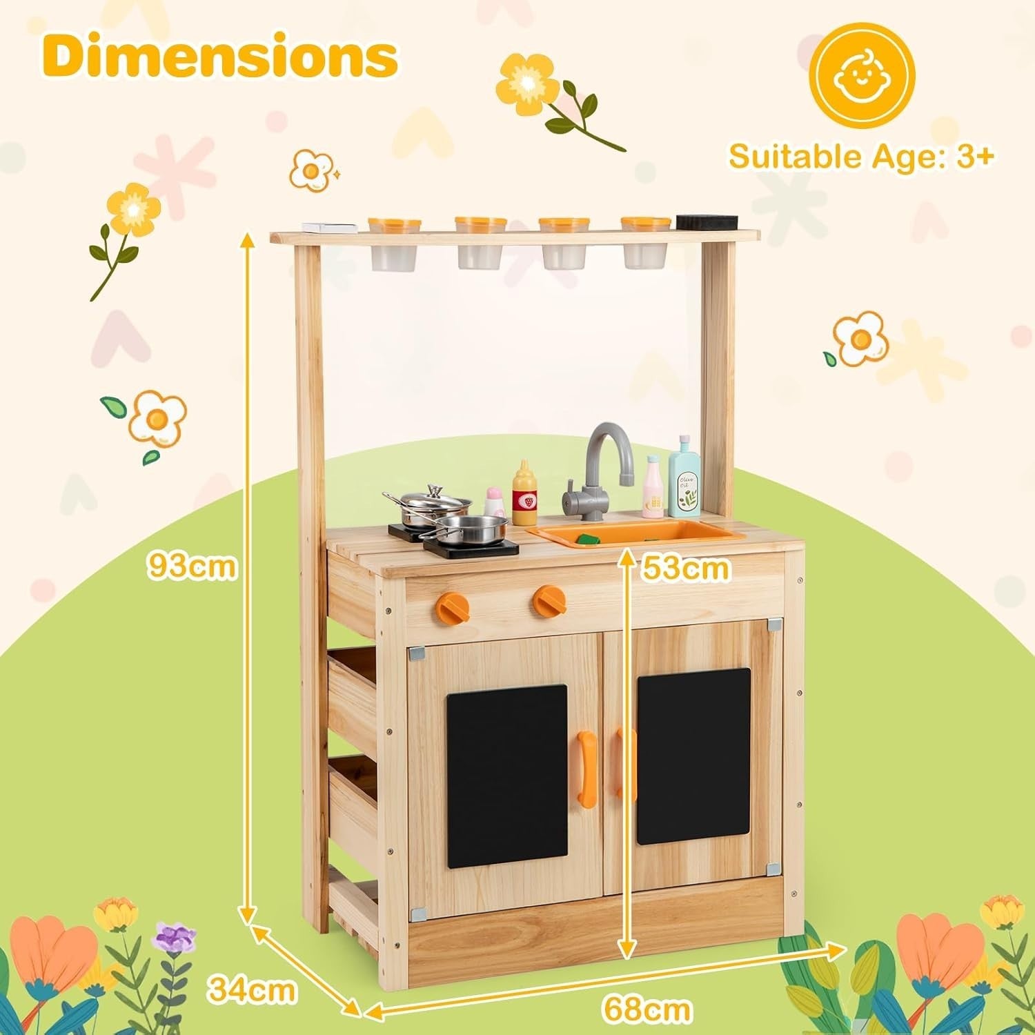 Outdoor Wooden Mud Kitchen Kids Playset Chalkboards Plant Pots Sink