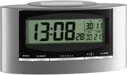 Solar Powered Radio Controlled Alarm Clock LCD Snooze Silver Black