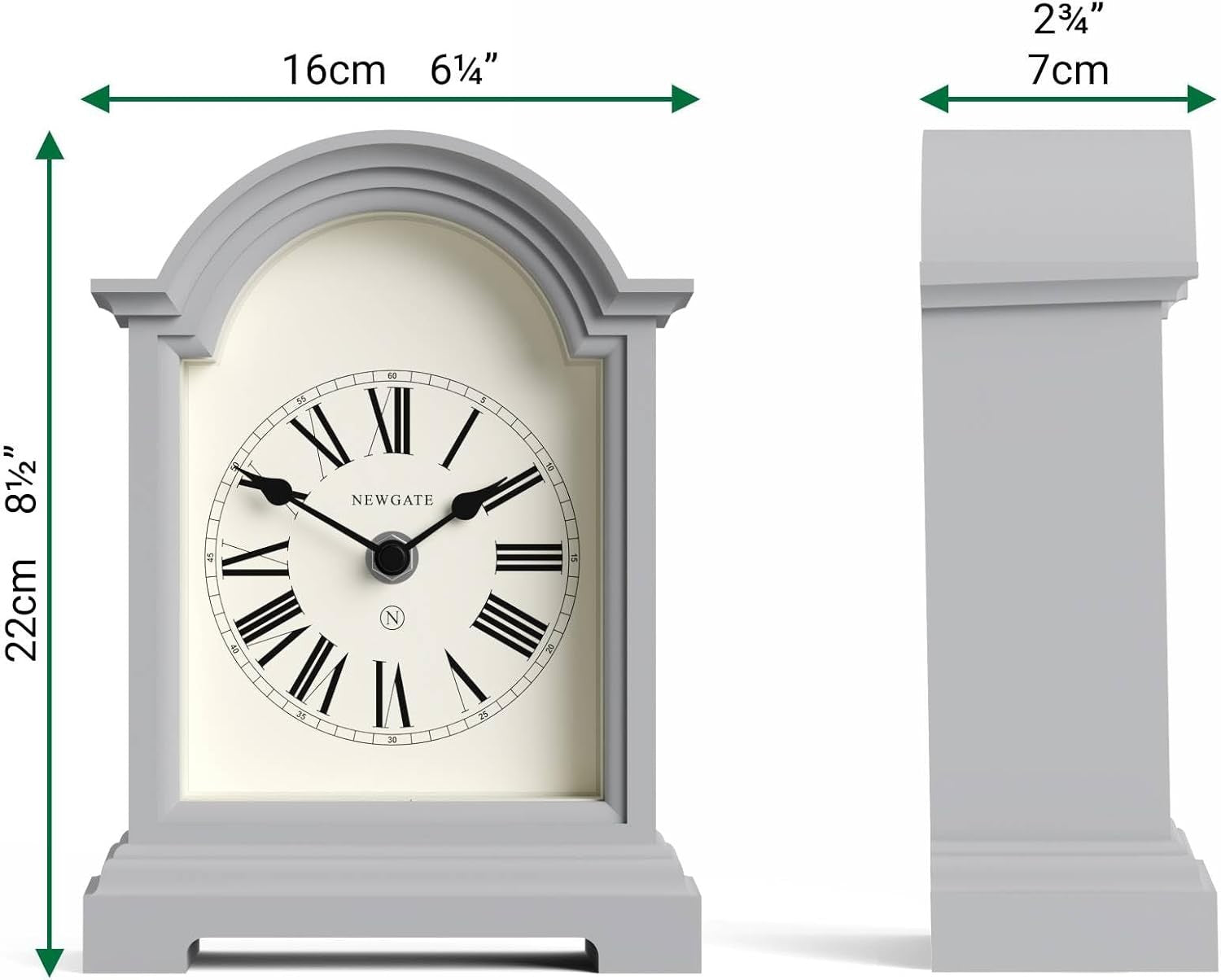 Mantel Clock Classic Arch Roman Numerals Silent Desk Shelf Clockwork Grey