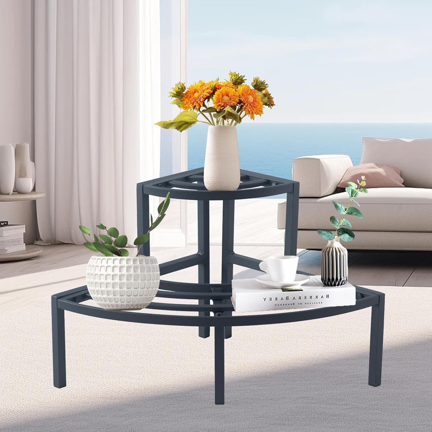 2 Tier Aluminum Plant Stand Black Corner Flower Pot Display Shelf Indoor Outdoor