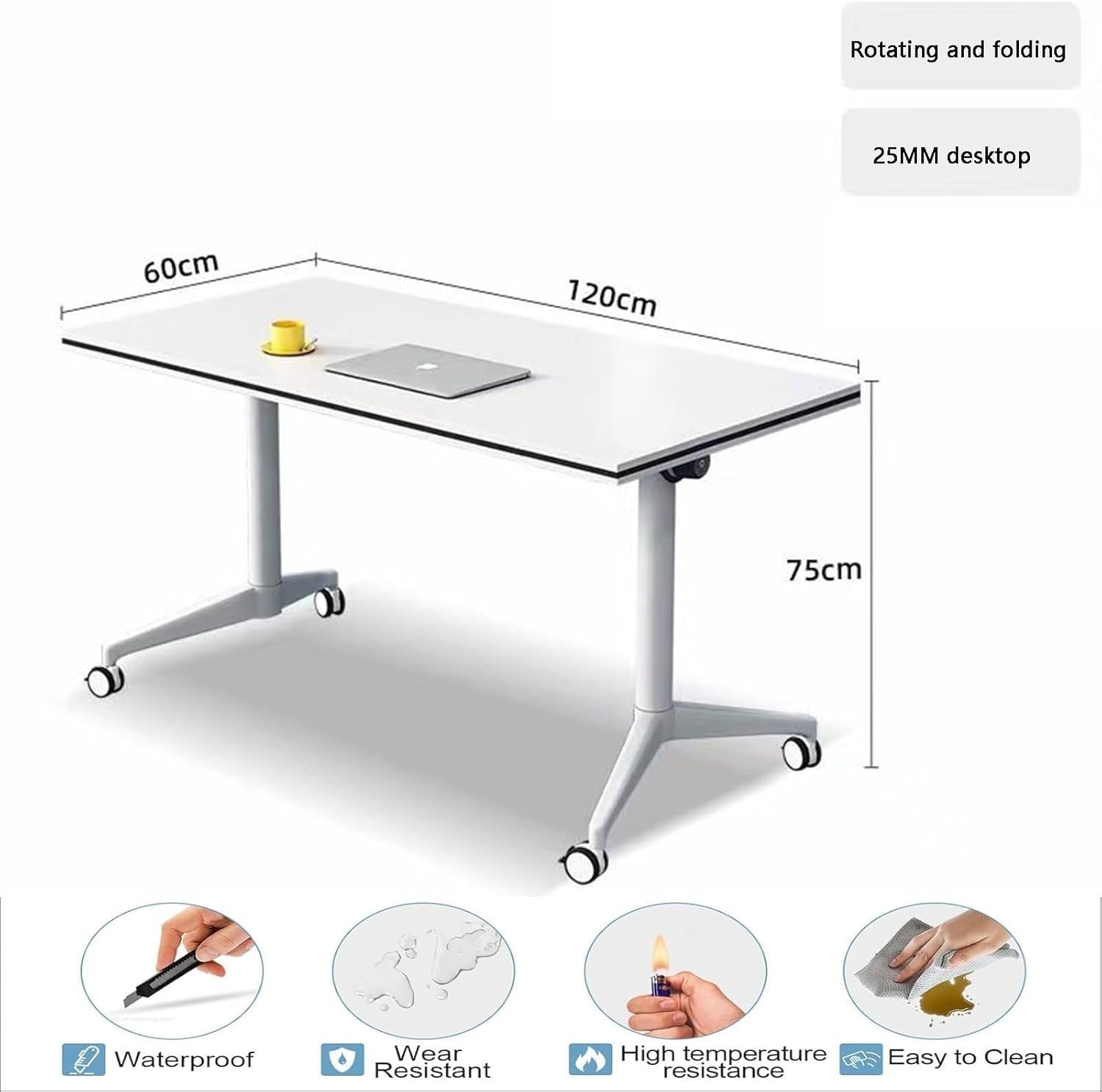 Set of 4 Foldable Conference Tables 120×60cm w/ Wheels – Mobile Training Desk