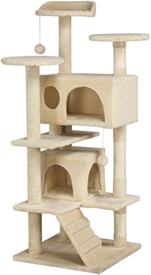 Large Cat Tree Tower Double Den Scratching Posts Multi Level Beige
