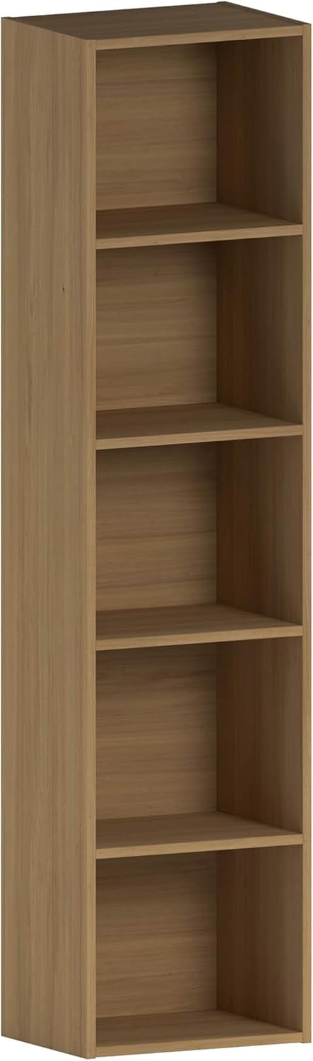 5 Tier Oak Wooden Cube Bookcase Small Storage Shelf for Living Room Office