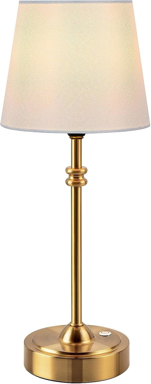 Rechargeable Cordless Table Lamp Touch Dimmable Gold Fabric Shade 40cm