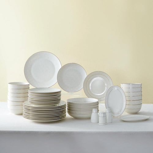 Karaca Mandarin White Dinnerware Sets, Modern Kitchen Dinner Set for 12 People,