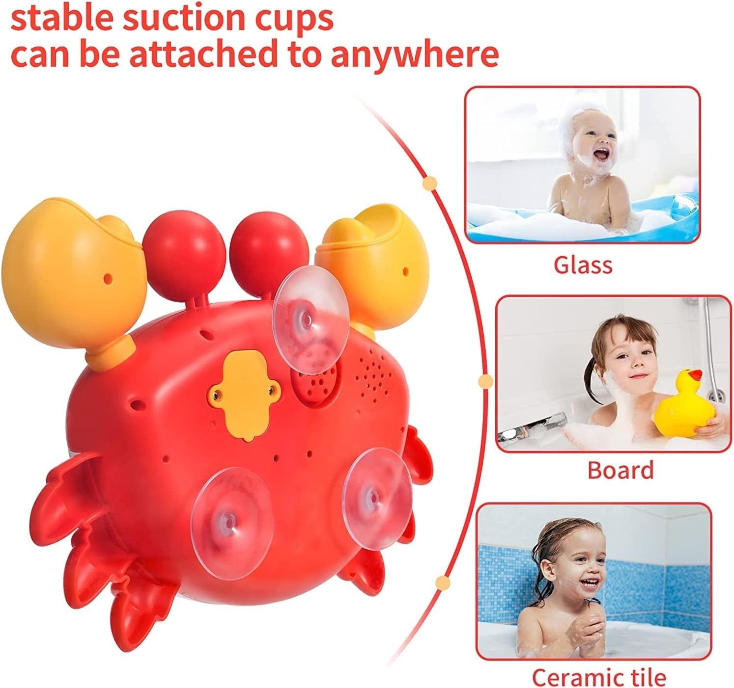 Baby Bath Toys Bubble Maker Crab Music Bubble Machine for Toddlers Red