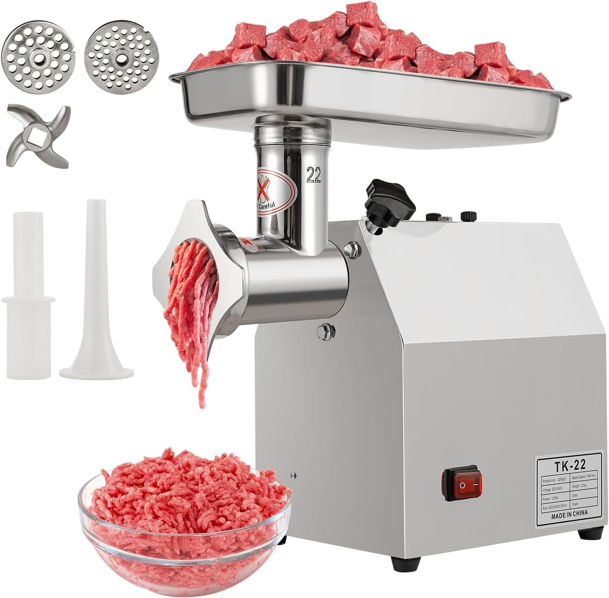 1200W Commercial Meat Grinder Sausage Stuffer 220kg/h Stainless