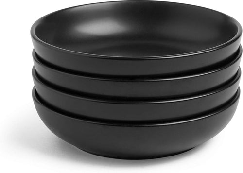 4pc Large Stoneware Bowl Set 22cm Matte Black Pasta Noodle Cereal Bowls