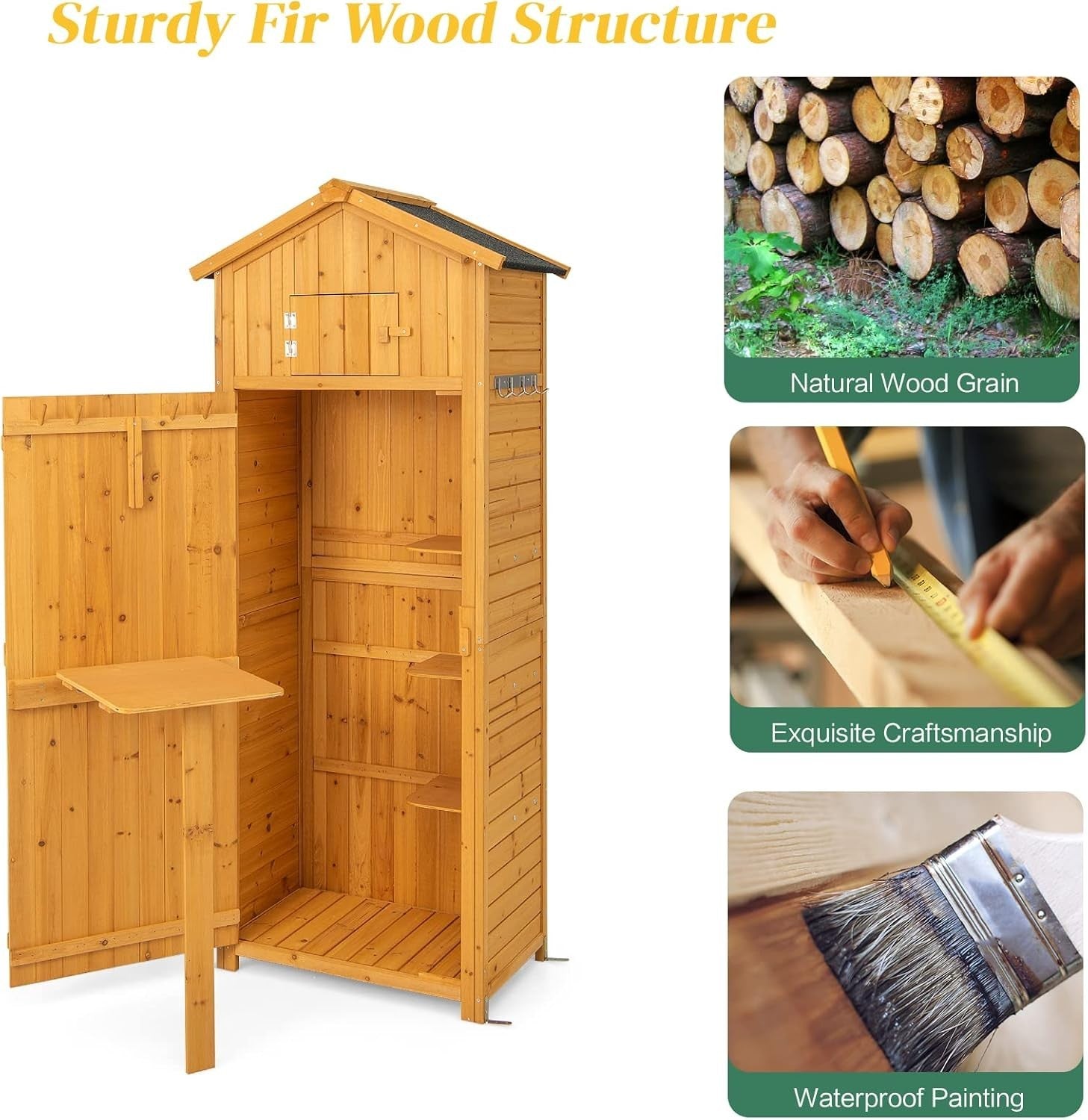 Fir Wood Garden Shed 75x50x180cm Outdoor Tool Storage Cabinet with Roof Hatch