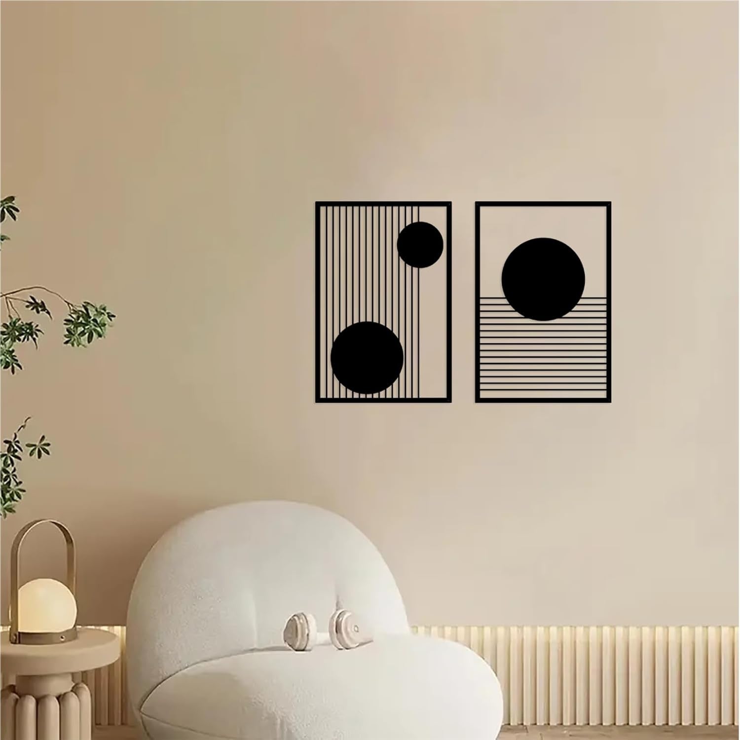 Abstract Metal Wall Art Set 2 Modern Geometric Minimalist Black Decor