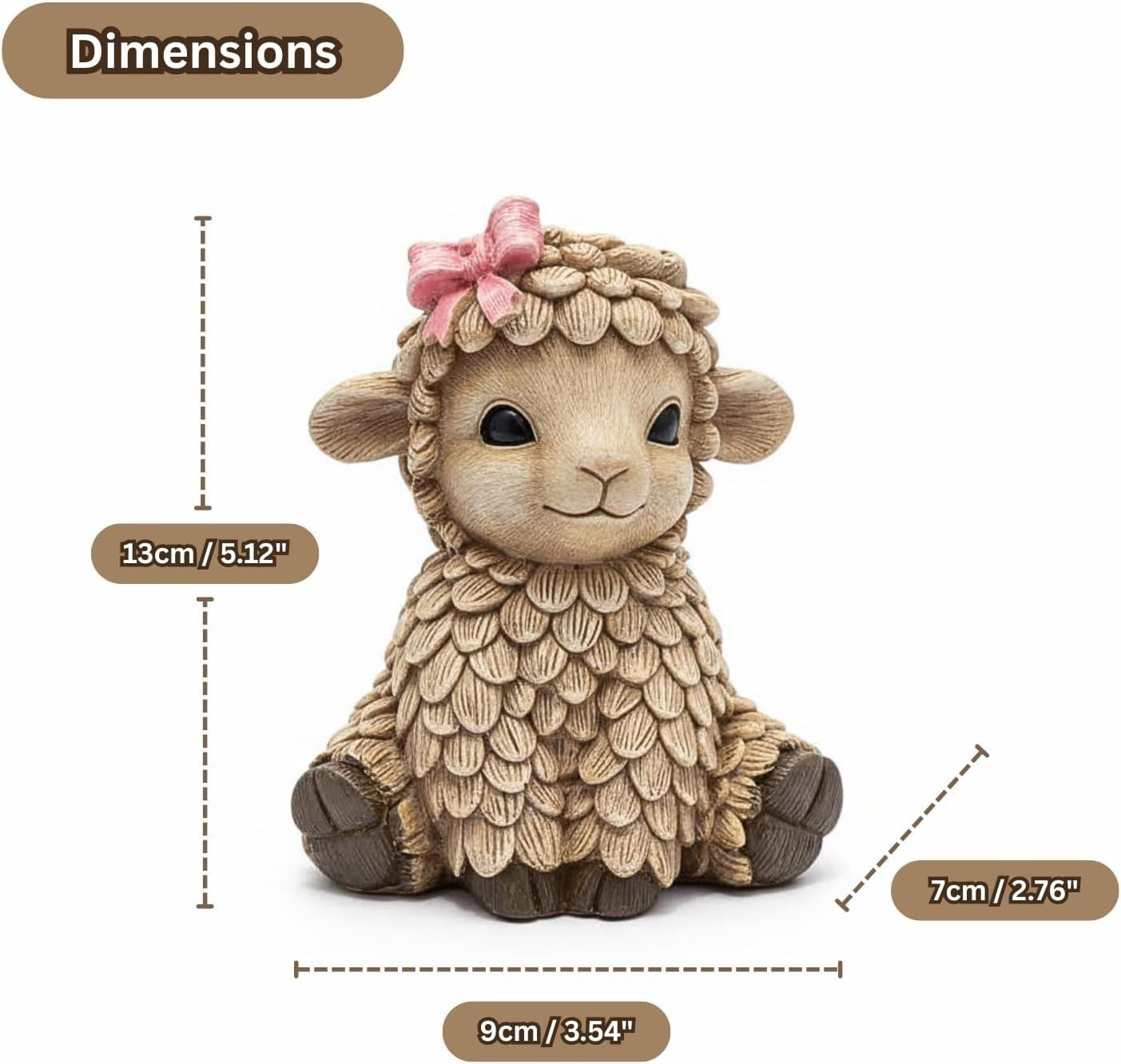 Cute Rustic Lamb Ornament with Pink Bow | Farmhouse Resin Sheep Figurine Gift
