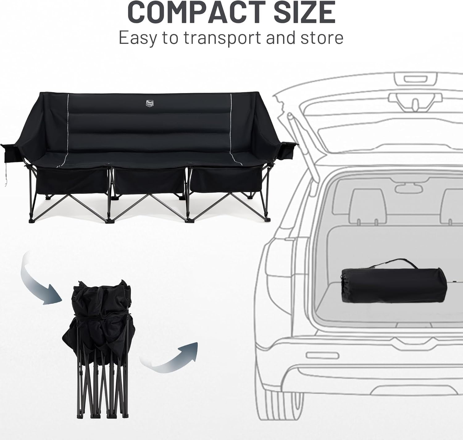 Heavy Duty 3-Seater Folding Camping Chair with Cup Holders & Bottle Opener