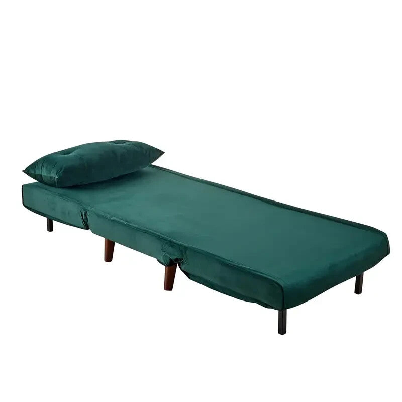 Green Velvet Single Sofa Bed Chair w/ Pillow Folding Guest Bed Seat