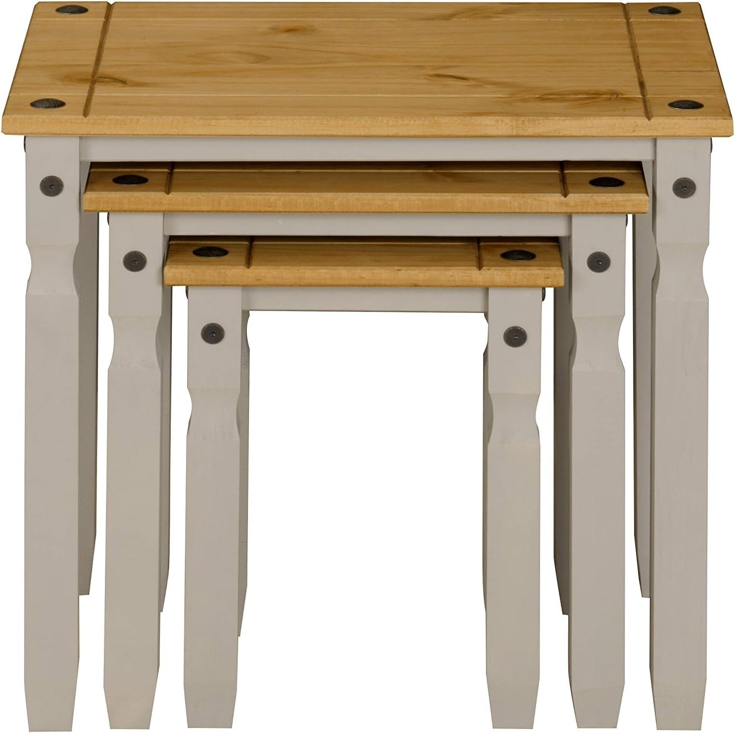 Grey Waxed Pine Nest of 3 Tables Living Room Side End Coffee Set Furniture