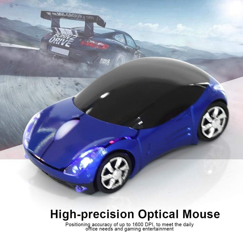 Blue Racing Car Wireless Mouse for Kids 1600 DPI USB 2.4G