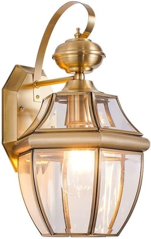 Vintage Brass Outdoor Wall Lantern Copper Glass Sconce IP65 Garden