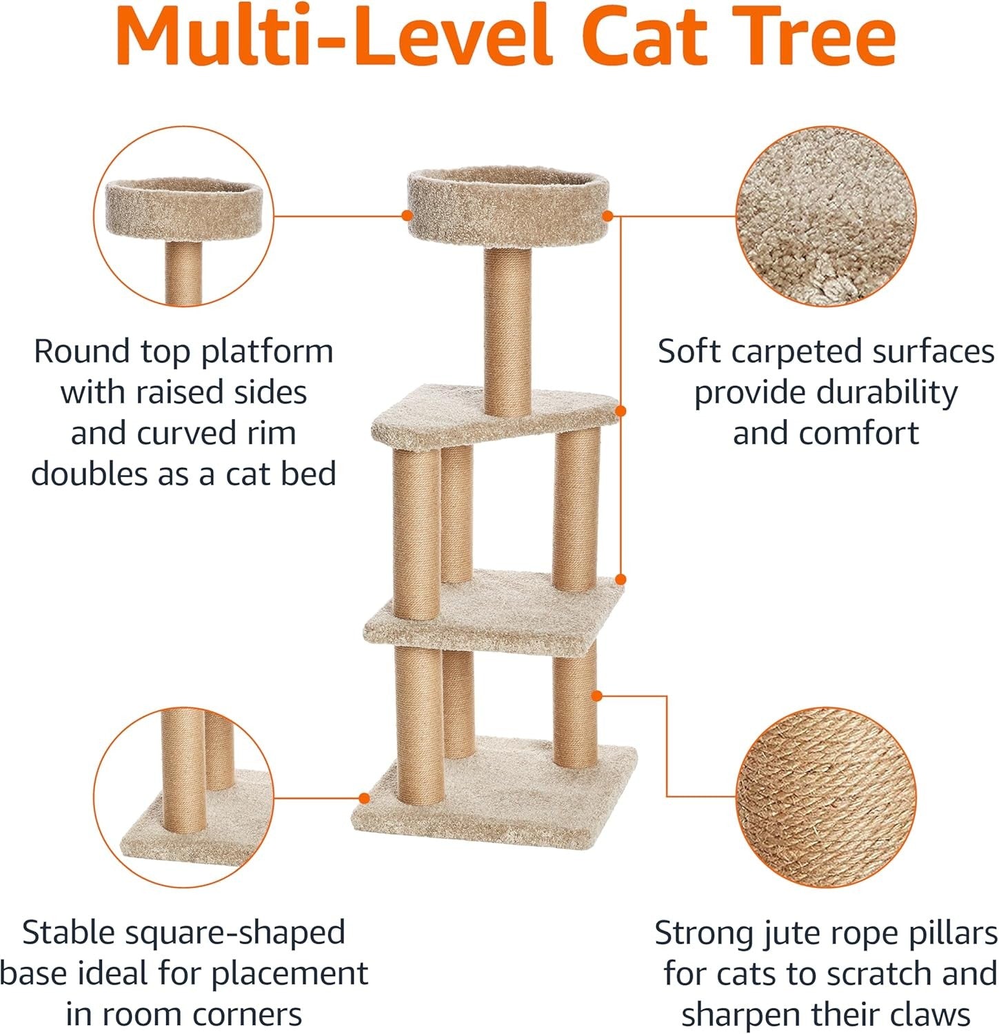 Large Cat Tree Tower Scratching Posts Multi-Level Indoor Climber 117cm