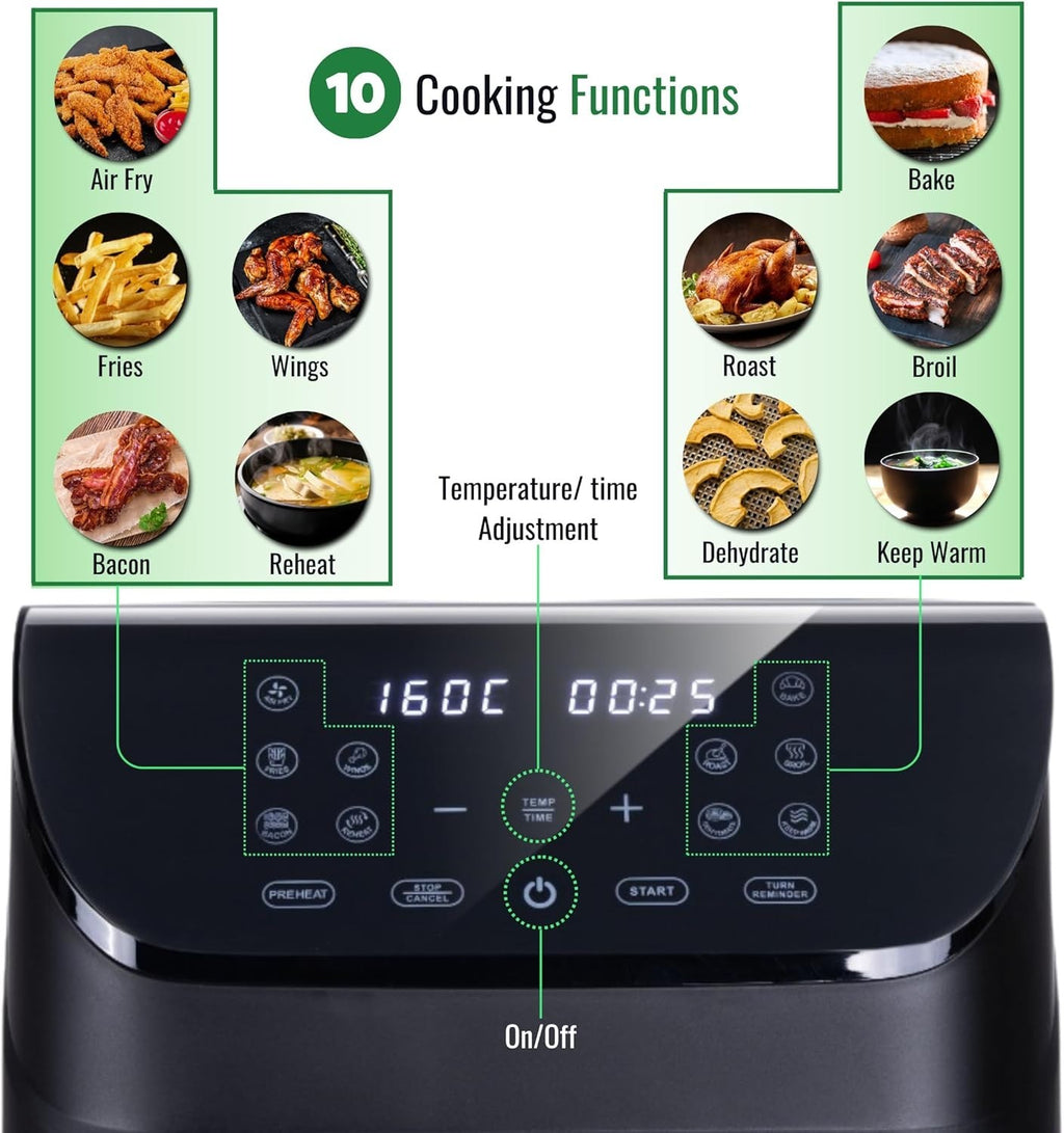 6L Digital Air Fryer 1500W Oil-Free Cooker Timer Temp Control Family Use