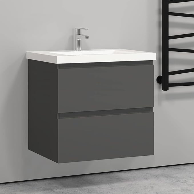 500mm Wall Hung Bathroom Vanity Unit with Basin Sink 2 Drawer Storage Cabinet