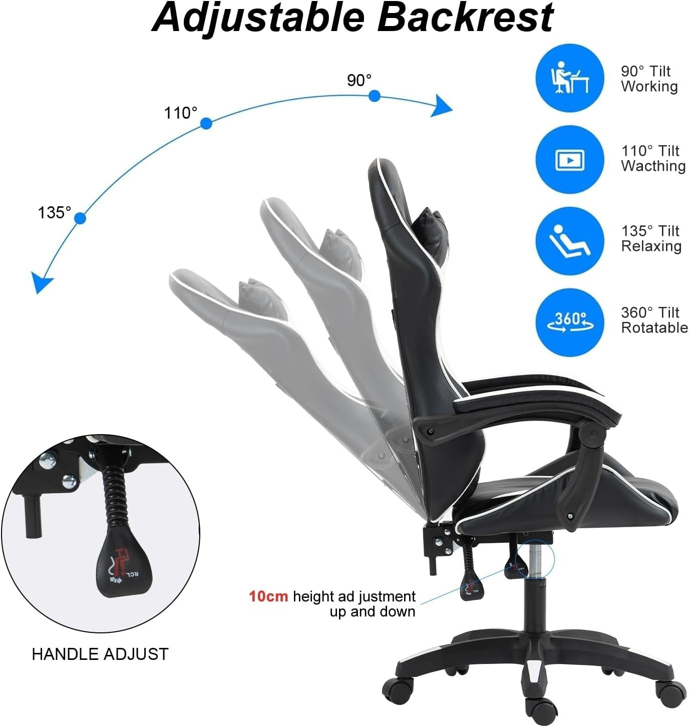 Ergonomic Office Chair Lumbar Support Home Desk Back Seat Recliner Black