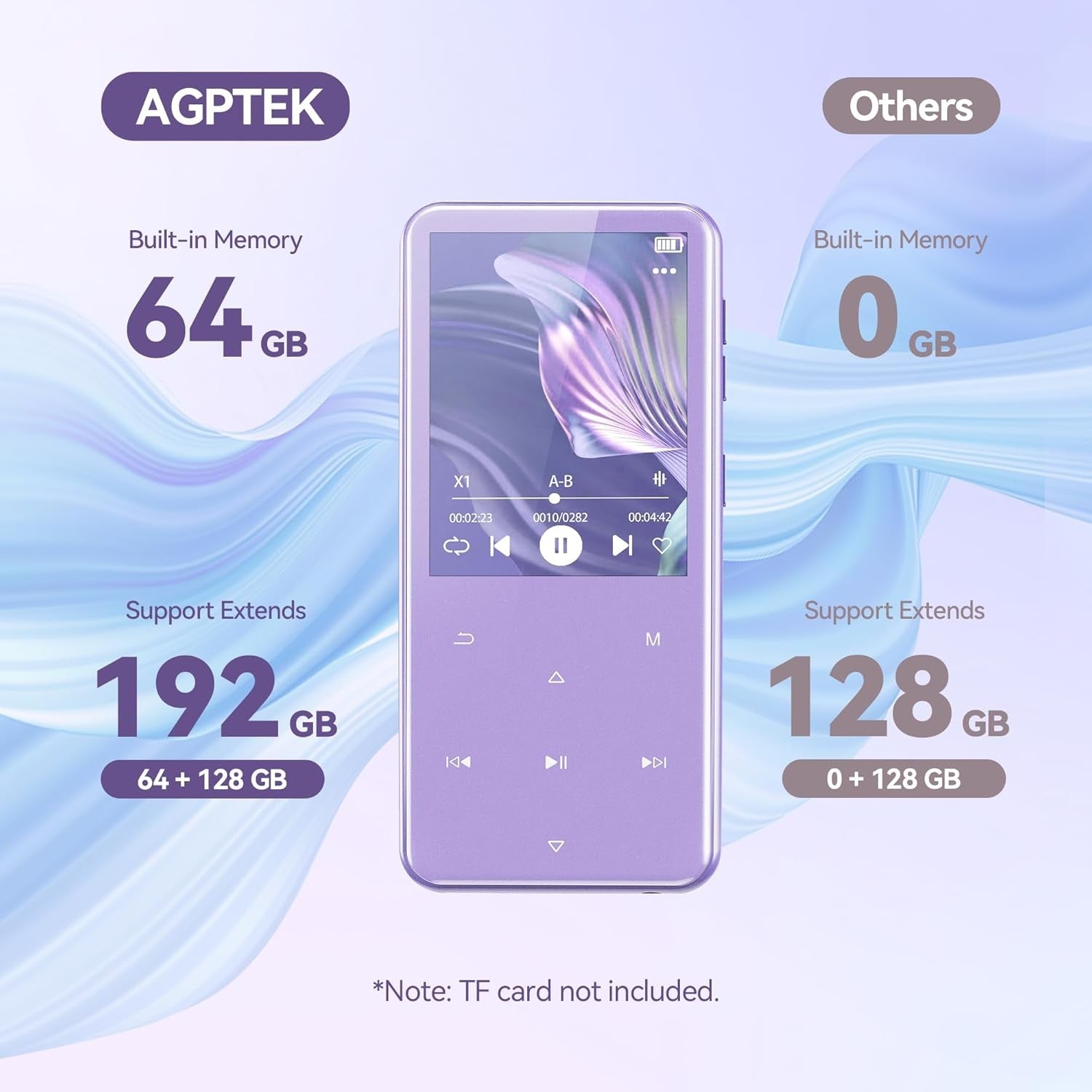 64GB MP3 Player Bluetooth 5.3 2.4" Screen FM Speaker Purple
