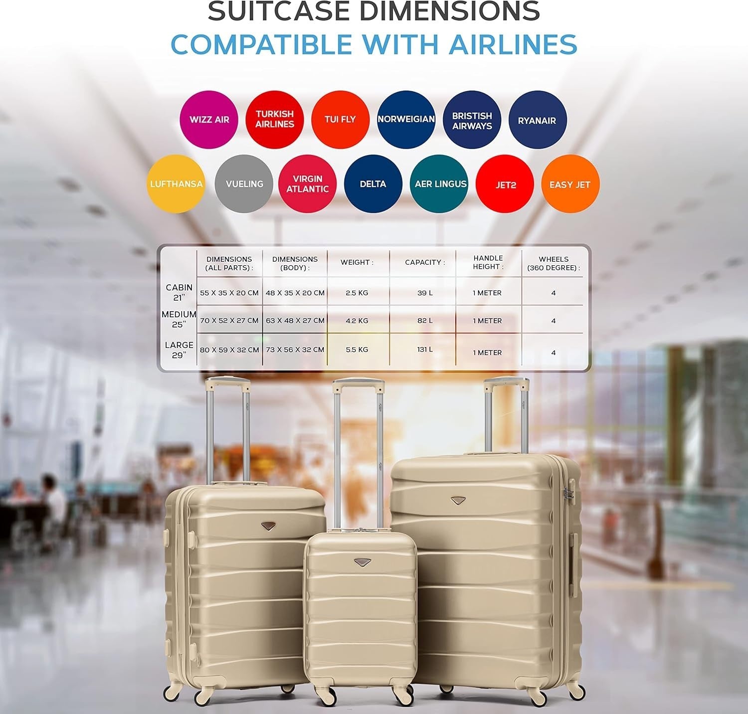 25” Medium Check-In Spinner Suitcase ABS Hard Shell Lightweight Lock