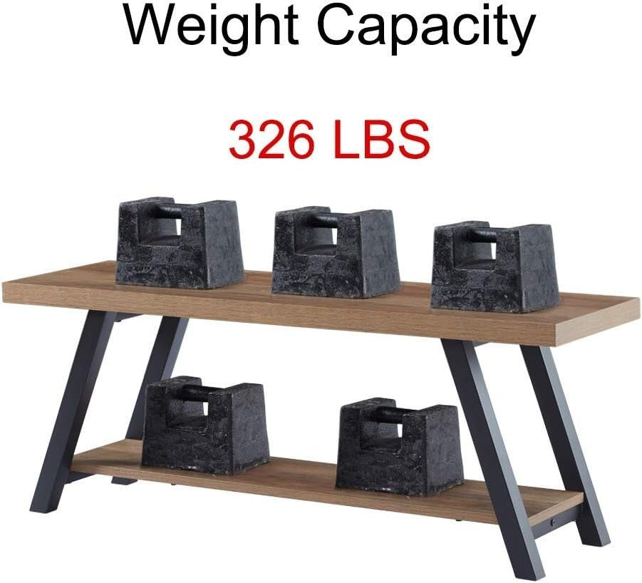 47" Entryway Bench Shoe Rack Wood Metal Storage Seat Farmhouse Natural
