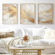Gold Abstract Wall Art Set of 3 A3 A4 Unframed Beige Prints