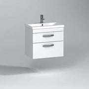 500mm Wall Hung White Gloss Vanity Unit – 2 Drawer Sink Cabinet with Basin