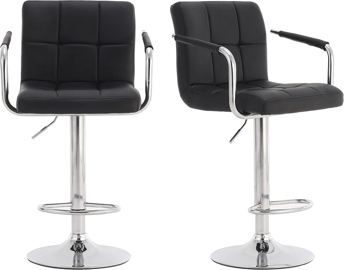 2PCS Black Adjustable Cuban Bar Stools PU Leather Arms Backrest