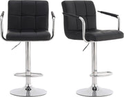 2PCS Black Adjustable Cuban Bar Stools PU Leather Arms Backrest