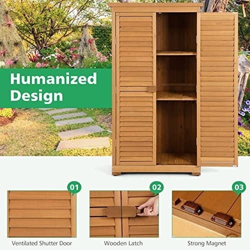 Wooden Garden Storage Shed Outdoor Tool Cabinet with Shelves & Waterproof Roof