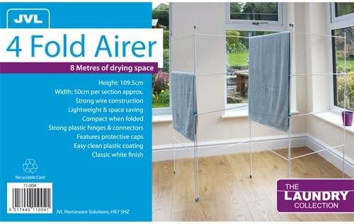 Folding Clothes Airer 4 Panel Indoor Outdoor Laundry Dryer Space Saving White