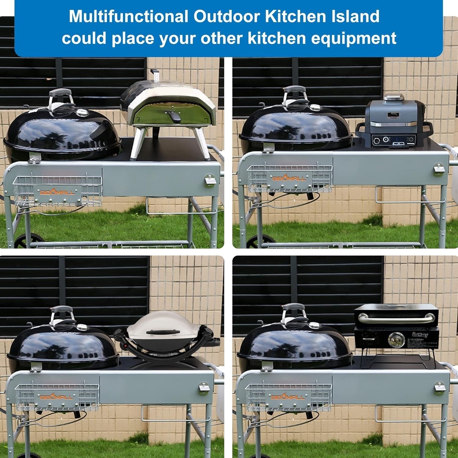 Outdoor BBQ Grill Table Prep Station Cart for Charcoal Kettle Grill with Storage