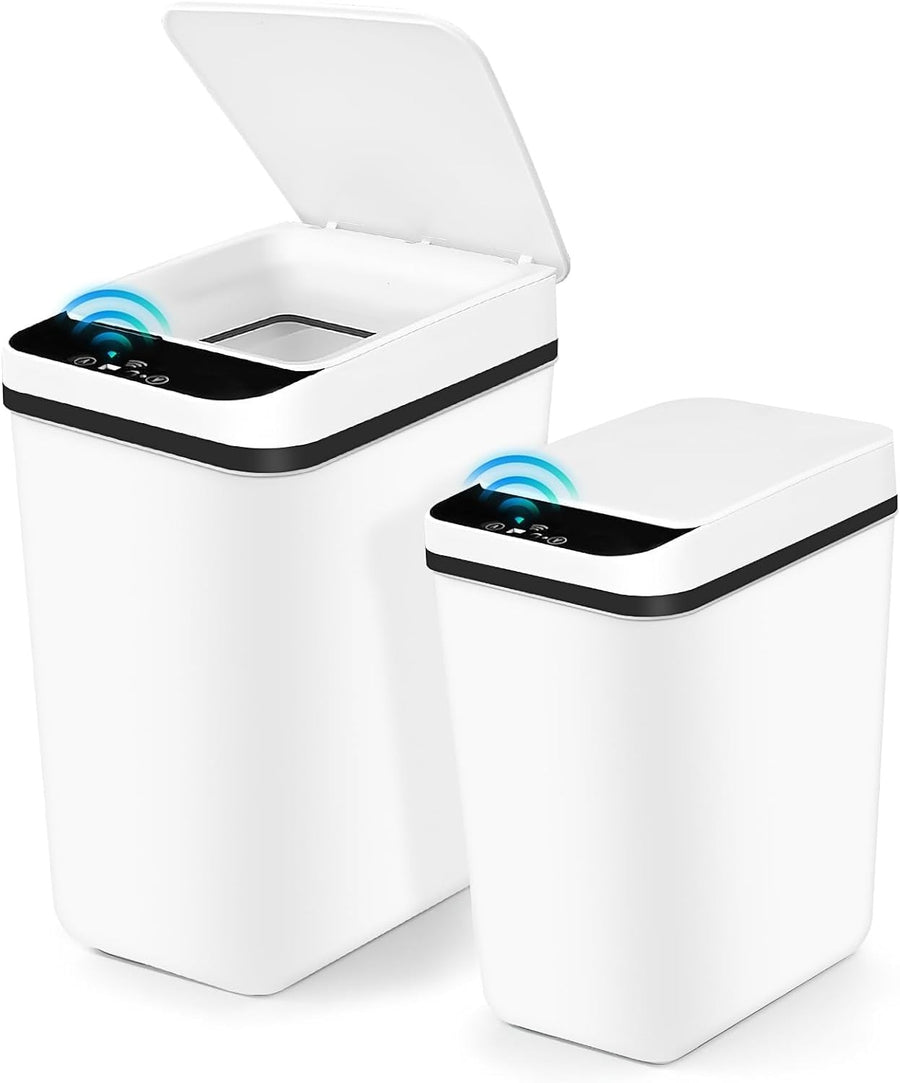 2 Pack Touchless Sensor Bins 4.7 & 3 Gallon White