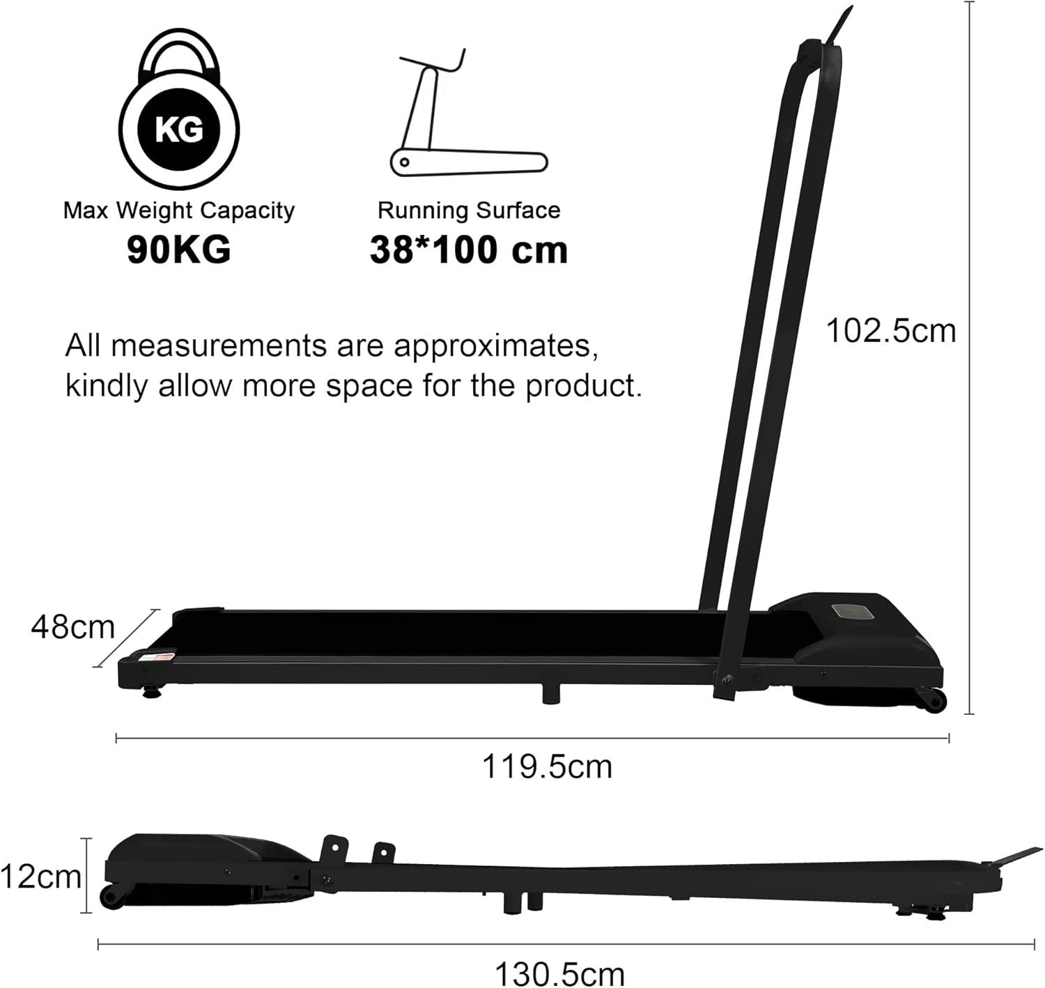 BTM Under Desk Folding Treadmill 1-6KM/H with Bluetooth & LCD Display