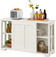 White Sideboard Buffet Cabinet | Sliding Door Storage Unit with Adjustable Shelf