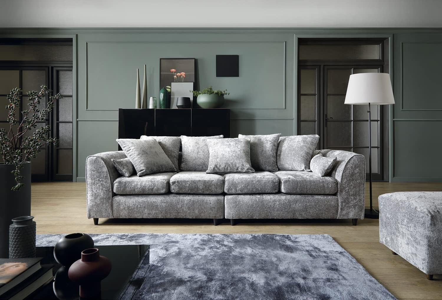 4 Seater Sofa Light Grey Chenille Large Couch Modern Removable Covers Seating