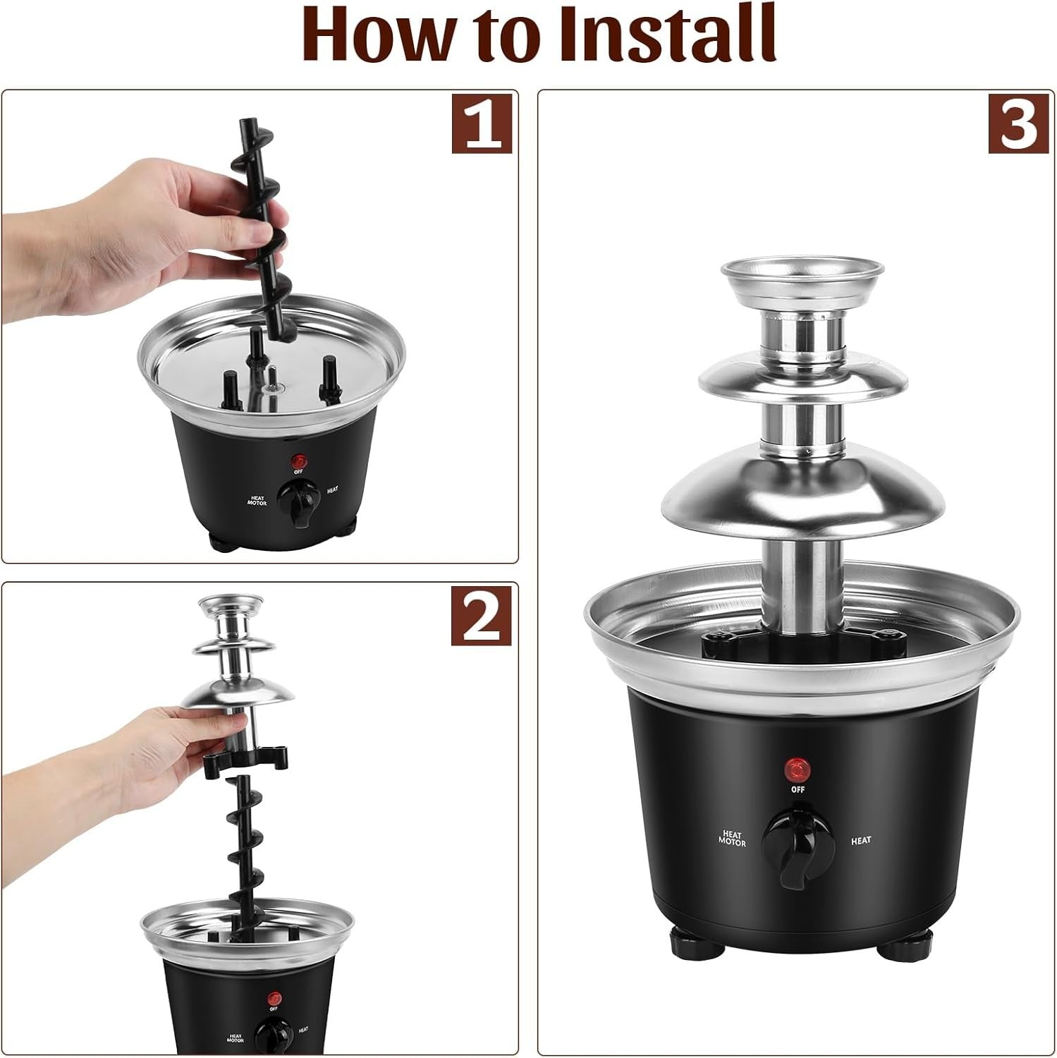 Mini Chocolate Fountain Machine Electric Fondue Party Melter Steel