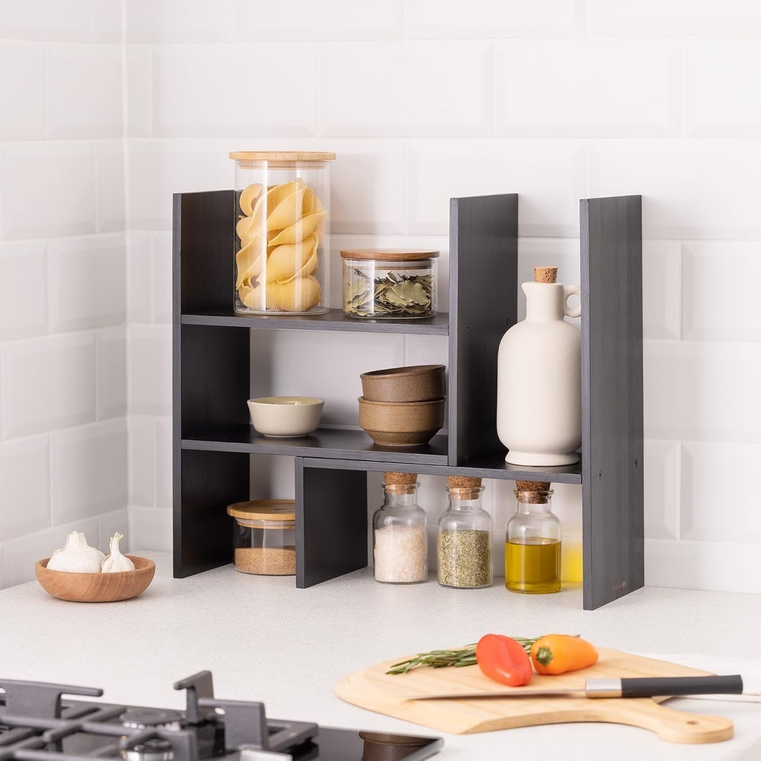Adjustable Bamboo Desk Organiser Shelf Unit 2-Tier Office Kitchen