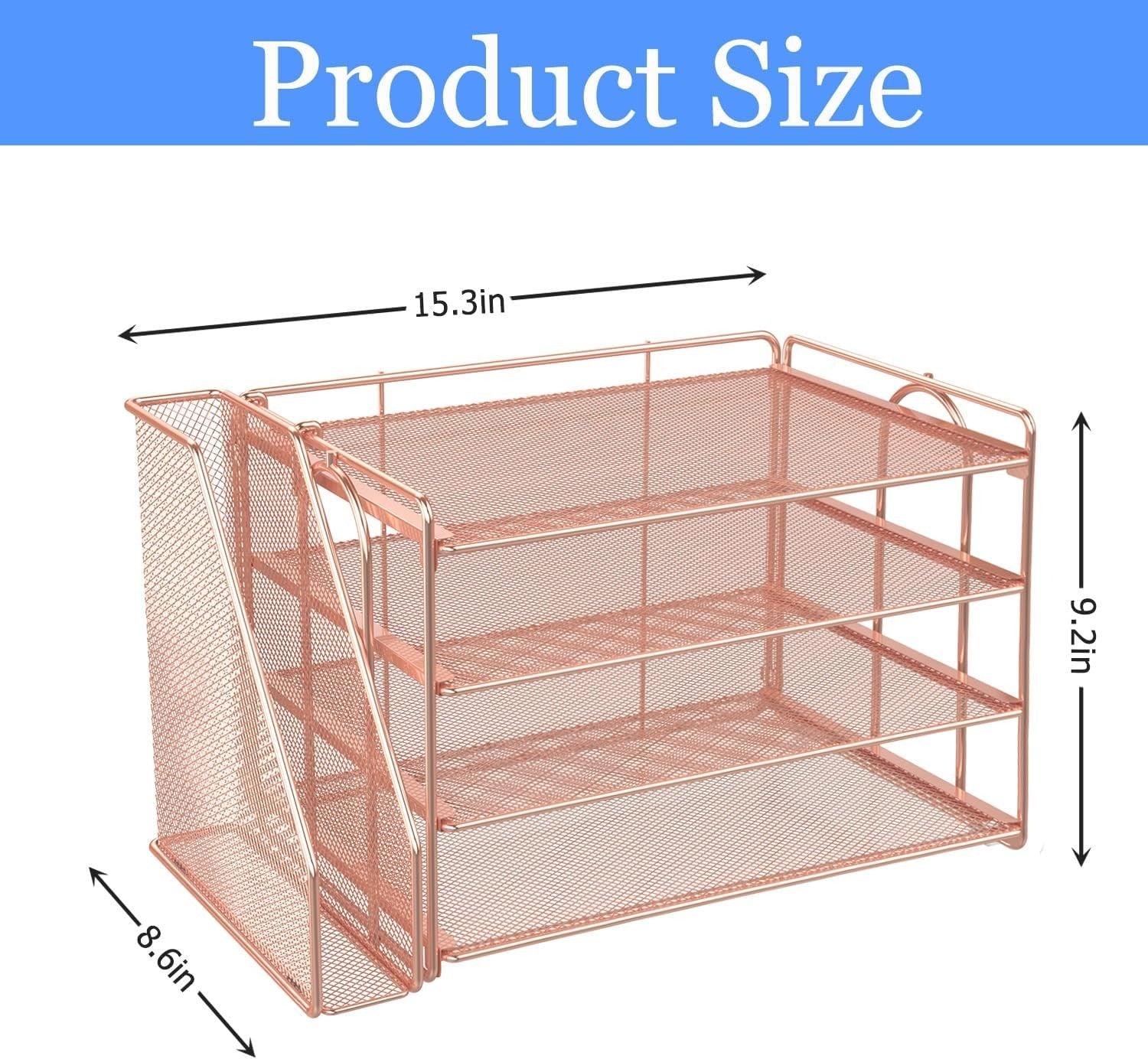 Large Desk Organizer with 4-Tier Paper Tray & Detachable Magazine Holder