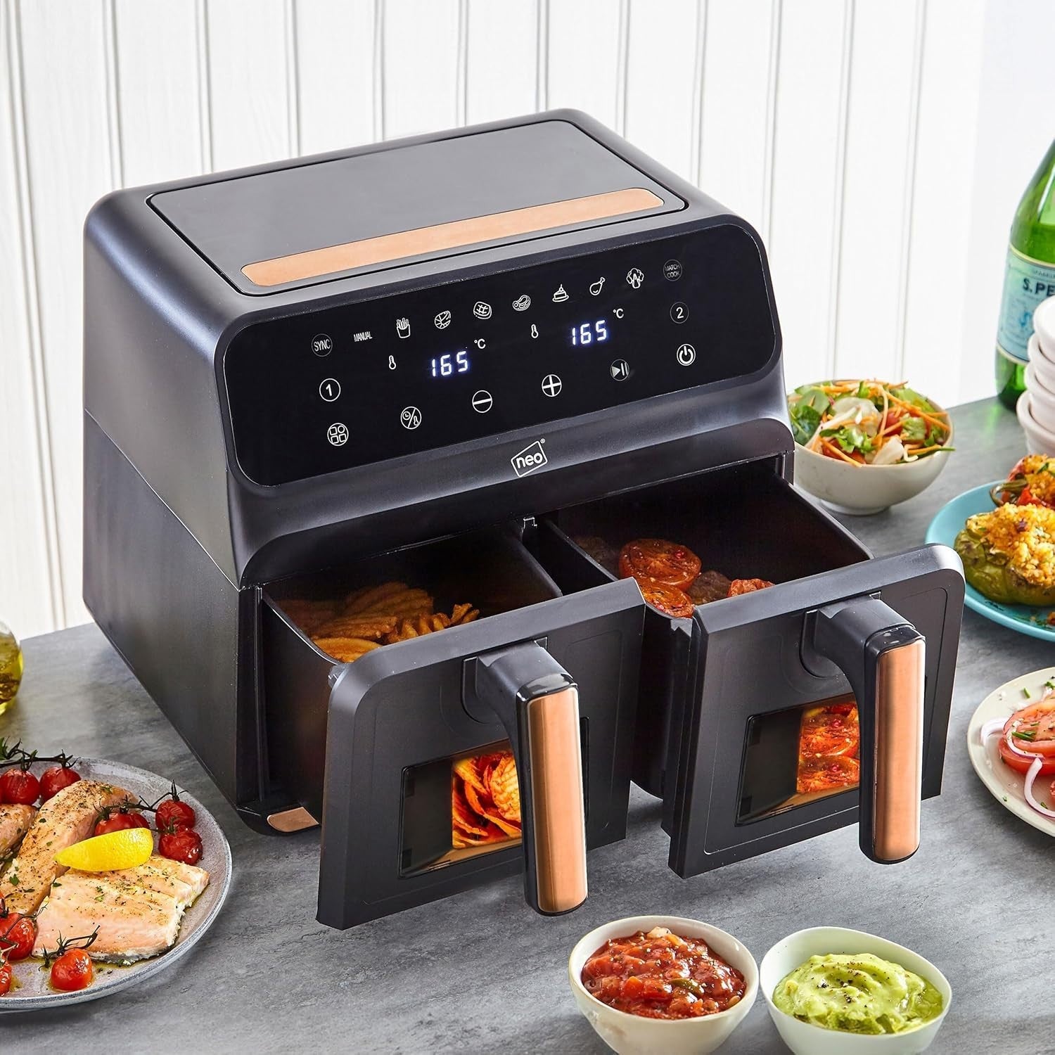 Dual Zone Air Fryer 8.5L Double Drawer Window 1700W Digital Oil Free