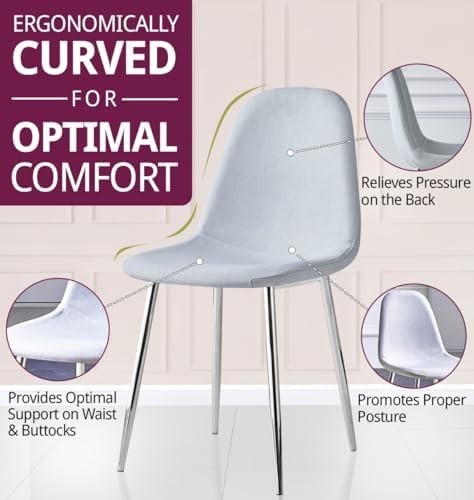 Modern Light Grey Dining Chairs Set of 2 – Fabric Upholstered Metal Legs