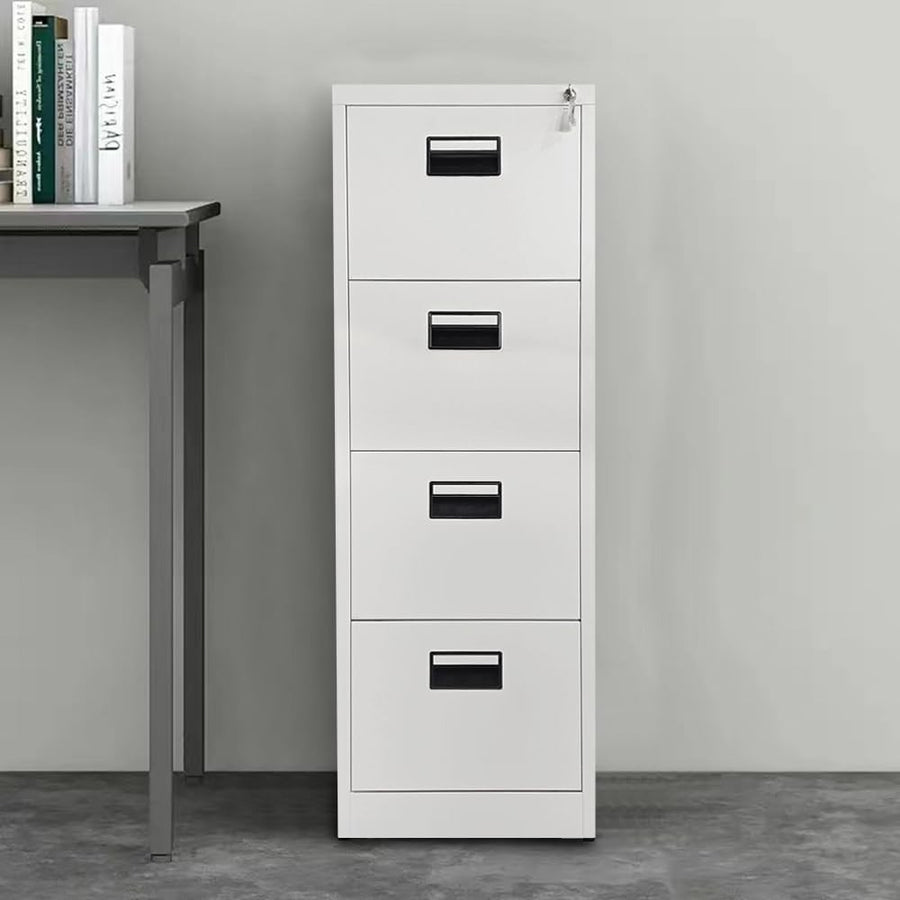 White Metal Filing Cabinet 4 Drawer Lockable 132cm Office Storage
