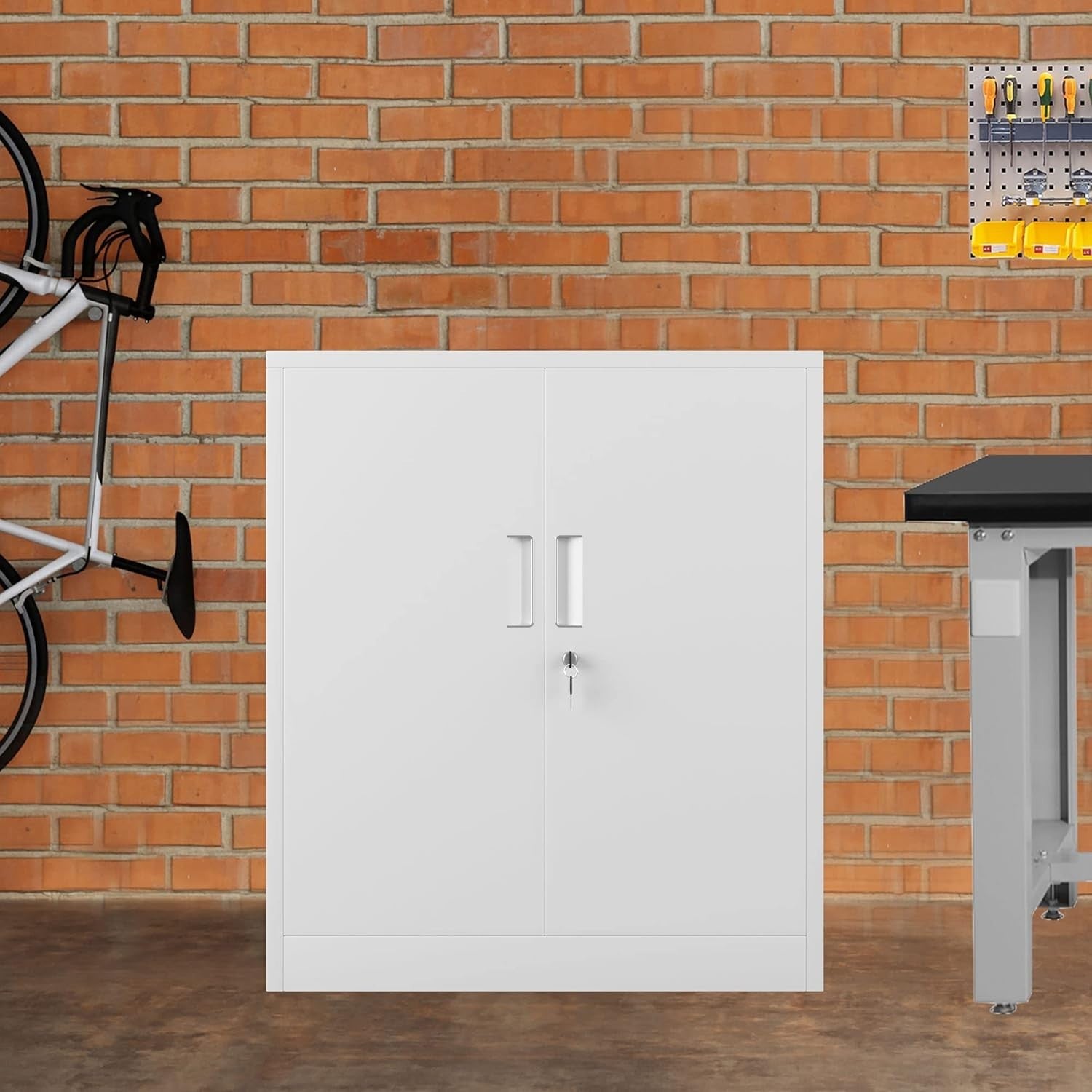Metal Storage Cabinet Lockable Doors Adjustable Shelves Office Garage